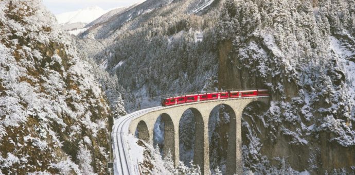 train through swiss alps